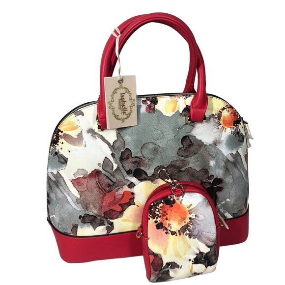 Isabelle Tribal One Leopard Dome Satchel Vegan Gray Watercolor Artsy Tote Bag - Picture 3 of 12